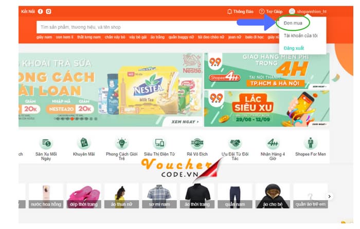 Vào tài khoản mua hàng chọn mục " Đơn Mua"