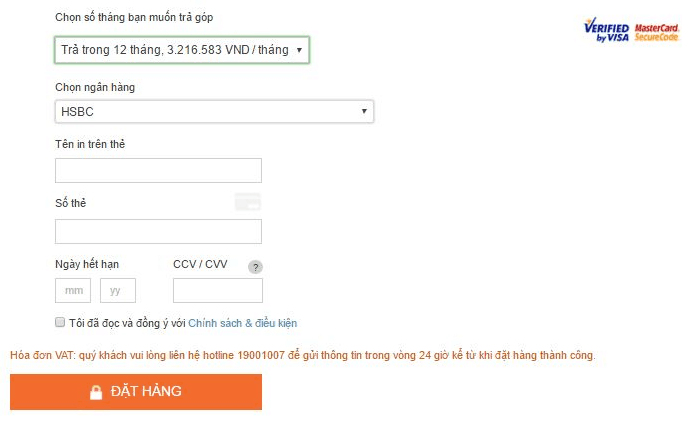 Điền thông tin thẻ