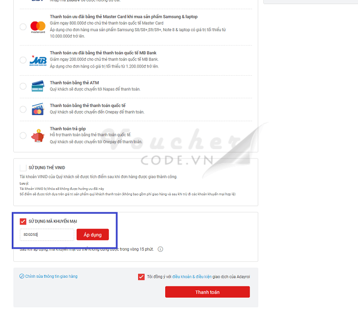 mã giảm giá adayroi, voucher adayroi, mã khuyến mãi adayroi