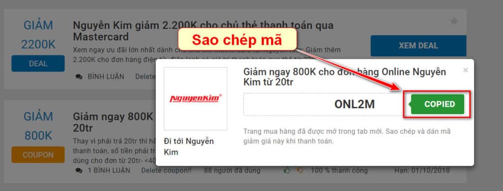 Sao chép mã giảm giá