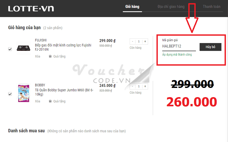 nhap ma giam gia lotte Hướng dẫn nhập mã giảm giá Lotte