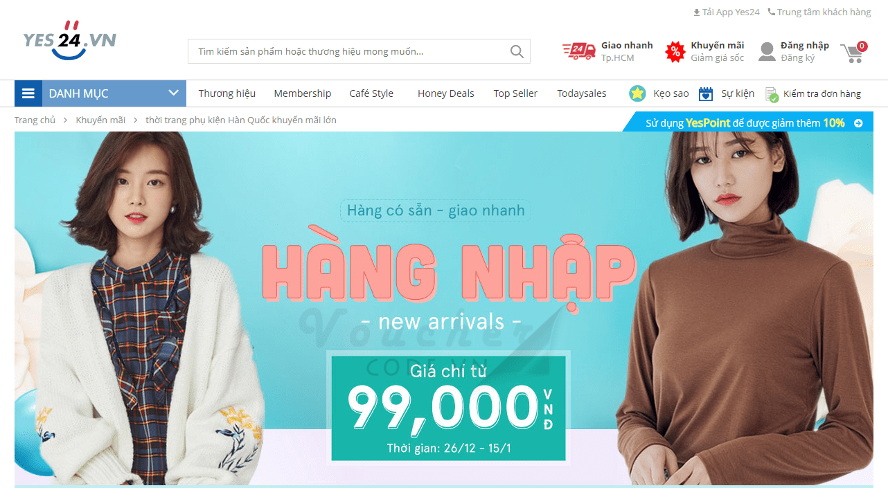 Trang bán hàng Yes24