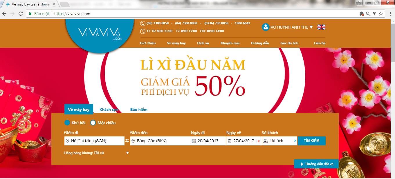 giao dien trang chu vivavivu. Hướng dẫn đặt vé máy bay trên Vivavivu