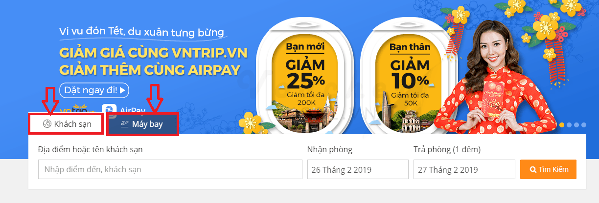 Huong dan dat phong ve may bay vntrip 1 Hướng dẫn đặt phòng khách sạn / vé máy bay trên VnTrip