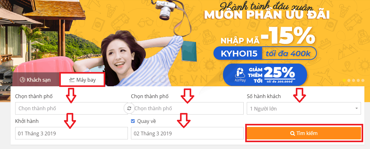 Huong dan dat phong ve may bay vntrip 3 Hướng dẫn đặt phòng khách sạn / vé máy bay trên VnTrip