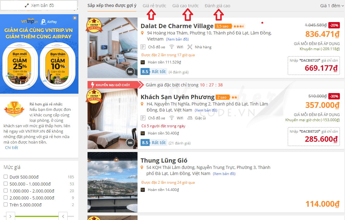 Huong dan dat phong ve may bay vntrip 4 Hướng dẫn đặt phòng khách sạn / vé máy bay trên VnTrip