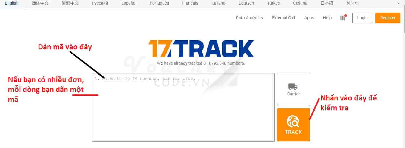huong dan mua hang tai banggood 11 Bạn hãy Copy phần mã vận chuyển và truy cập vào trang: https://www.17track.net/en để kiểm tra thử.