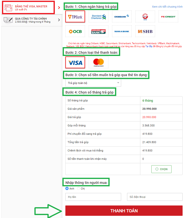 huong dan mua hang tra gop tren fptshop 2 Thủ tục, cách thức mua và một số lưu ý khi mua hàng FPT trả góp
