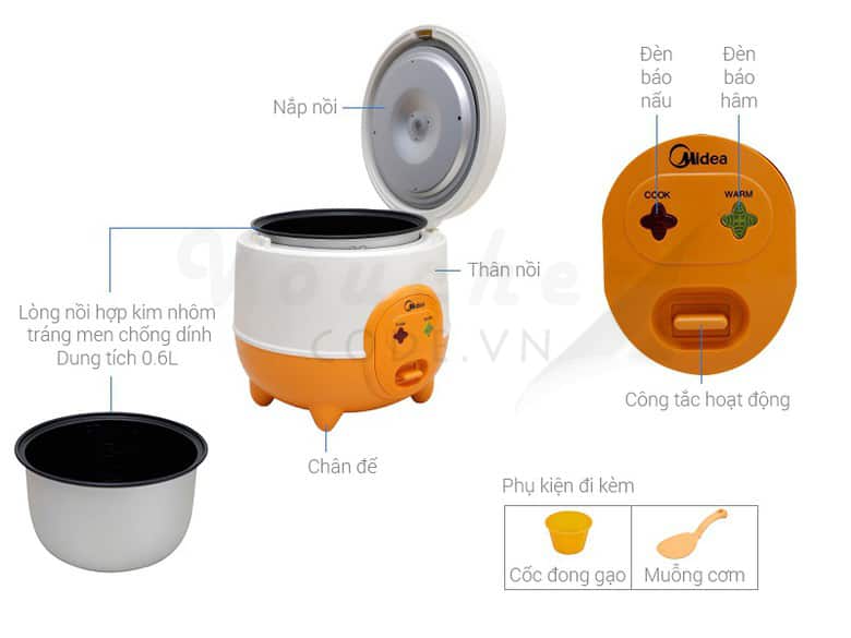 noi com dien midea 4 Top 5 nồi cơm điện mini của Nhật đáng tiền nhất hiện nay