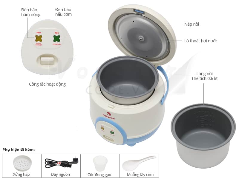 noi com dien nap gai happycook hc 60 2 Top 5 nồi cơm điện mini của Nhật đáng tiền nhất hiện nay