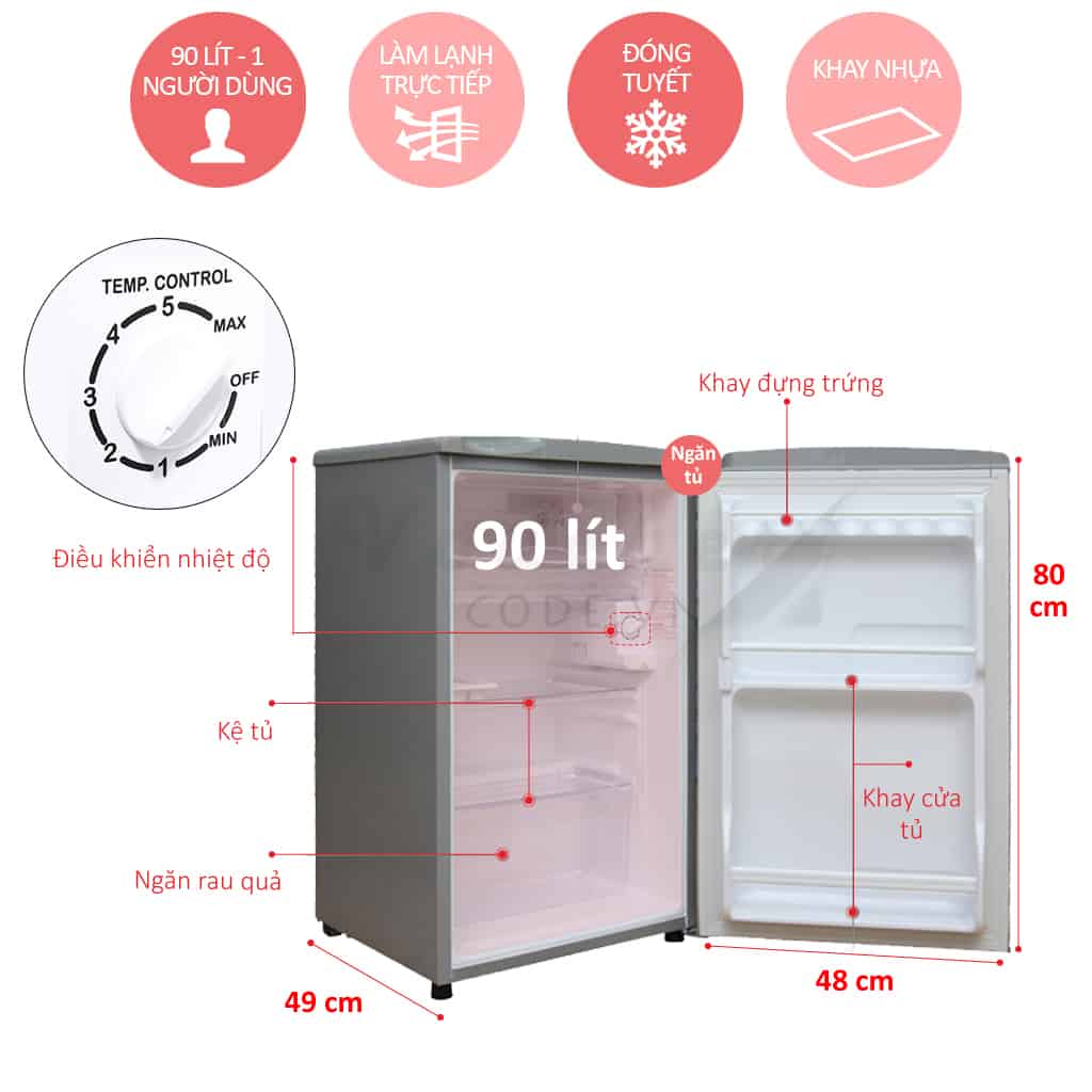top 5 tu lanh mini duoi 3 trieu Aqua AQR 95AR 90 l%C3%ADt 2 Top 5 tủ lạnh dưới 3 triệu đáng mua nhất hiện nay