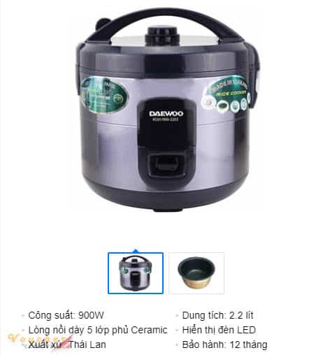 Top 5 noi com dien dang mua nhat tai nguyen kim 4 Nồi cơm điện Daewoo RC01/900-2202
