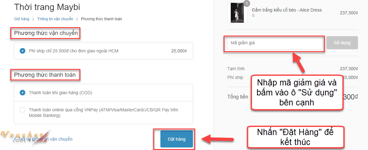 Hướng dẫn đặt hàng trên Maybi.com