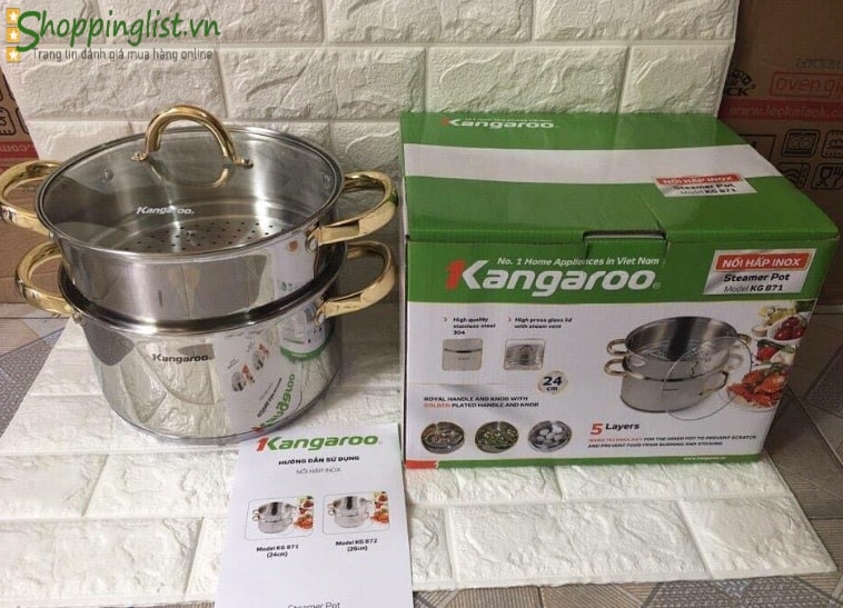 Noi hap cach thuy 2 Bộ nồi hấp inox Kangaroo KG871