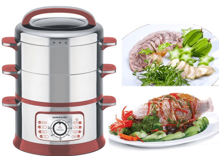 Noi hap cach thuy 7 Ưu điểm của nồi hấp cách thủy điện dạng tầng