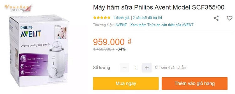 Máy hâm sữa Philips Avent SCF355/00
