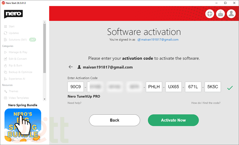 nero tuneitup buoc nhap key