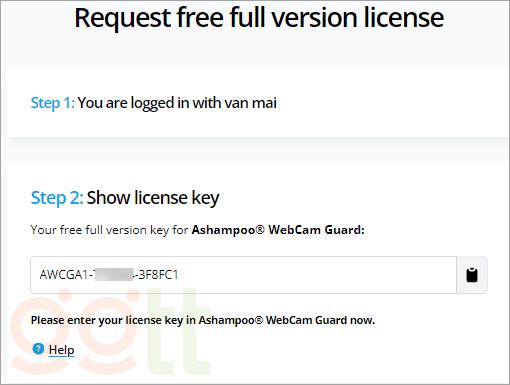 nhan ma ban quyen ashampoo webcam guard