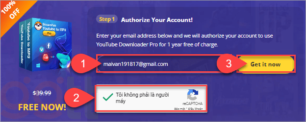 nhap mail streamfab youtube downloader pro