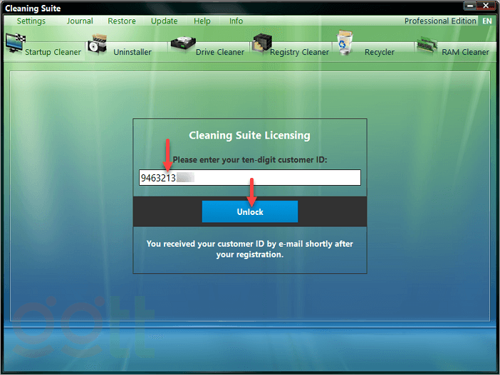 nhap id kich hoat phan mem ascomp cleaning suite
